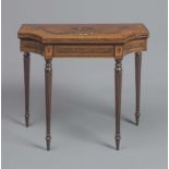 A GEORGIAN DESIGN PAINTED MAHOGANY FOLDING CARD TABLE, late 19th century, the oblong top with bold