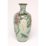 A LARGE JAPANESE CLOISONNE ENAMEL VASE, Meiji period, of baluster form, inlaid in shades of lilac,