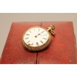 A LADY'S VICTORIAN TOP WIND FOB WATCH, the white enamel dial with black Roman numerals inscribed "