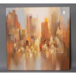 WILFRED LANG (Dutch b.1954), New York Skyline, acrylic on canvas, signed, 39" x 39", unframed (