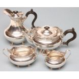 A FOUR PIECE SILVER TEA AND COFFEE SERVICE, maker C C Pilling, Sheffield 1918, of oval form with