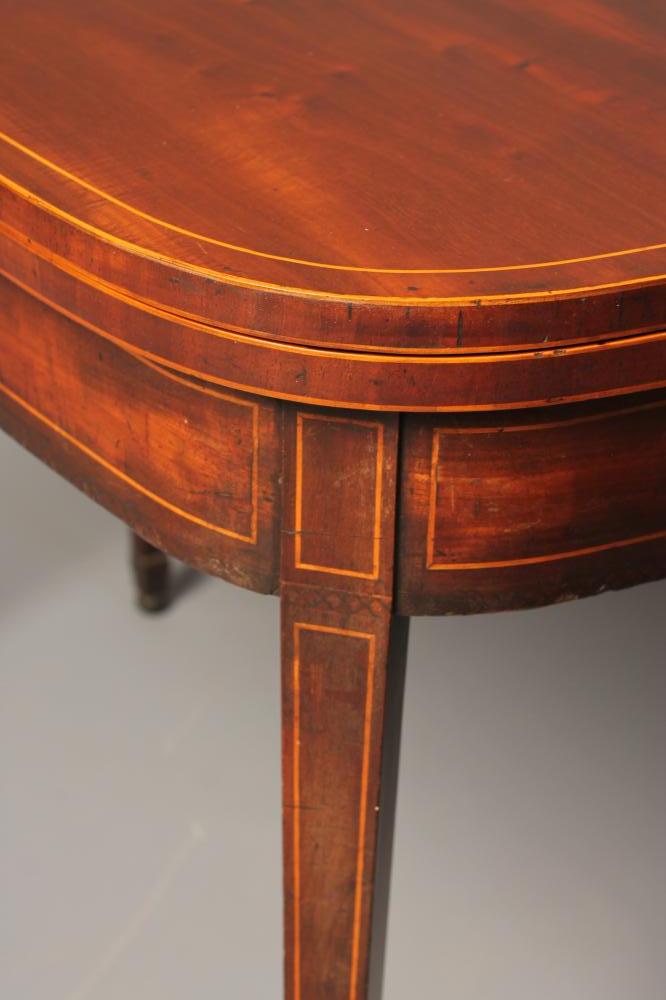 A GEORGIAN MAHOGANY FOLDING TEA TABLE, late 18th century, of D form with boxwood stringing, the - Image 2 of 4