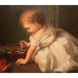 ENGLISH SCHOOL (19th Century), Portrait of a Child Playing with a Chess Board, oil on canvas,