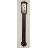A MAHOGANY CASED STICK BAROMETER BY JOHN EWEN, with silvered register, thermometer and exposed