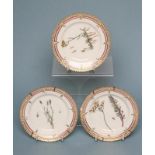 A SET OF THREE ROYAL COPENHAGEN PORCELAIN "FLORA DANICA" TEA PLATES, centrally painted with "