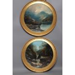 CLARENCE HENRY ROE (1850-1909), Highland Landscapes, a pair, roundels, oil on concave board, one