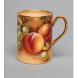 A ROYAL WORCESTER CHINA SMALL MUG, 1950's, of very slightly tapering cylindrical form painted in