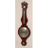 A MAHOGANY CASED WHEEL BAROMETER by A Jarone(?), Dundee, with thermometer and silvered dials, the