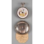 A LATE GEORGE III SILVER PAIR CASED POCKET WATCH, the white enamel dial centrally painted in colours
