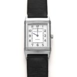 A JAEGER-LECOULTRE REVERSO WRISTWATCH, the oblong silvered dial with black Arabic numerals to the