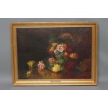 SWEDISH(?) SCHOOL (19th Century), Still Life with Roses, oil on canvas, indistinctly signed,