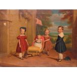 AMERICAN SCHOOL (?) (19th Century), Group Portrait of Children in a Landscape, oil on canvas,