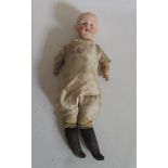 A Gebruder Heubach shoulder head boy doll with intaglio eyes, moulded hair, kid body, 14 1/2"