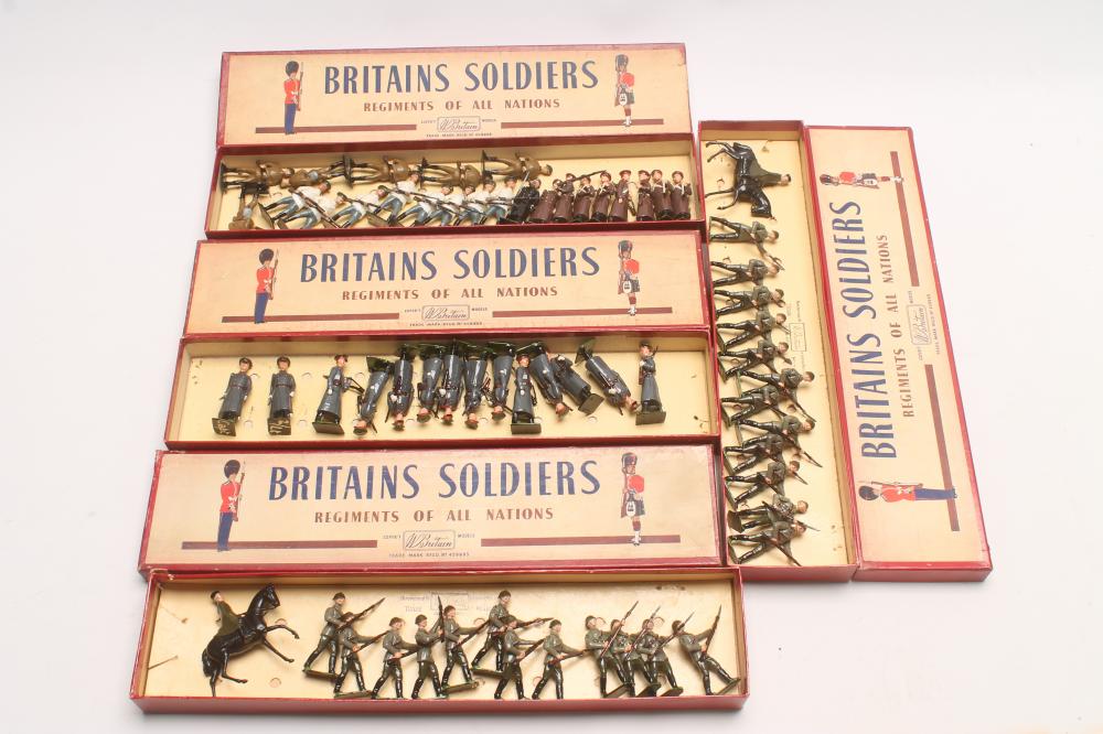 Three boxed sets of Britains soldiers comprising two Red Army Infantry No.2032 and one Guards