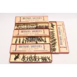 Three boxed sets of Britains soldiers comprising two Red Army Infantry No.2032 and one Guards