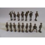 Elastolin soldiers in khaki comprising eight marching infantry, standard bearer, one mounted (no