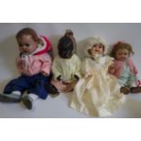 Four various dolls comprising two composition heads and two celluloid (all on bent limbed bodies) (