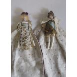 A pair of bisque shoulder head dolls house dolls dressed up as king and queen, 6" high (Est. plus