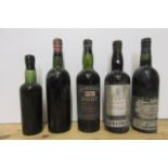 One bottle 1945 Sandeman & Co, seal/cork poor/risky, otherwise good (level lower), and three and a