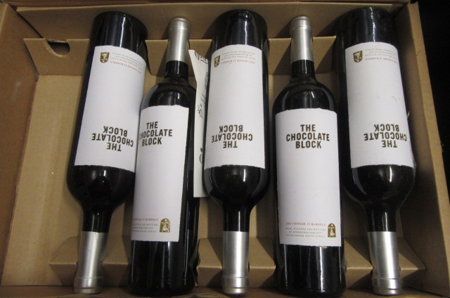 Five bottles 2002 The Chocolate block (Red) South Africa, OWC (Est. plus 21% premium inc. VAT)