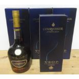 Three litre bottles V.S.O.P. Courvoisier Cognac, together with a similar 70cl. bottle, all boxed (