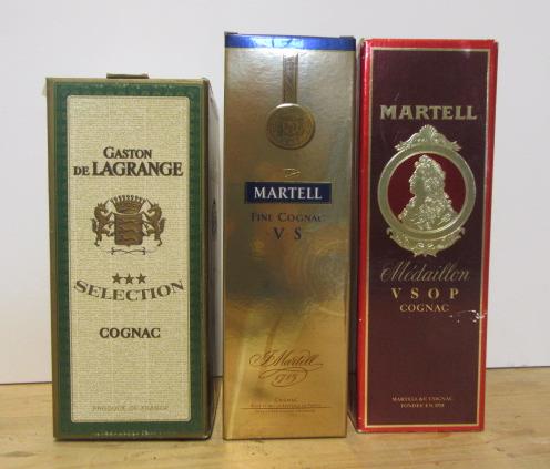 One bottle Martell V.S. Cognac and one bottle Martell Medaillon Cognac, and one bottle Gaston de