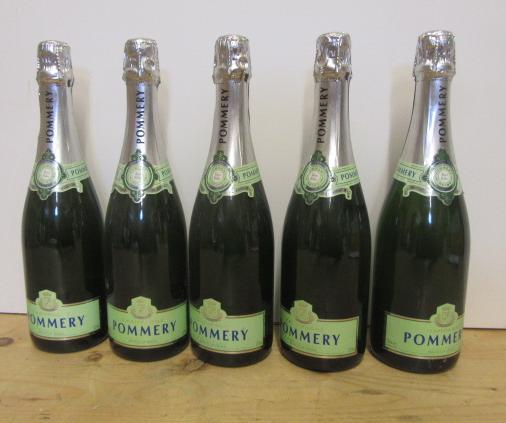 Five bottles NV Pommery Blanc de Blanc champagne (Est. plus 21% premium inc. VAT)