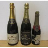 One bottle Lanson Black Label, one half bottle 1961 Bollinger Brut, one bottle Descombs Grande Cuvee