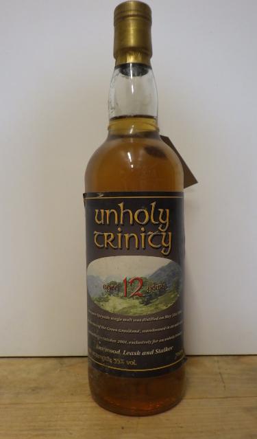 One bottle Unholy Trinity 12 year old Speyside Single Malt Whisky, bottled 2001 (Est. plus 21%