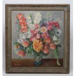 GWEN WHICKER (1900-1966), "Summer Flowers", oil on board, signed, remnant of label to reverse, 26" x