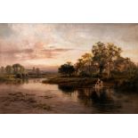 ROBERT GALLON (1842-1925), River Scene at Dusk with Work Horse Drinking, oil on canvas, signed,