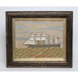 A VICTORIAN SAILOR'S WOOLWORK PICTURE, worked in coloured wools on a gros point canvas with a