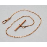 A DRESS ALBERT CHAIN, the 13 1/2" chain with bar and dog clip fastener, stamped 375, 9ct, BHJ, 9.