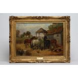 ATTRIBUTED TO JOHN F HERRING Junior (1815-1907), Farmyard Scene with Horses, Pigs and Poultry, oil