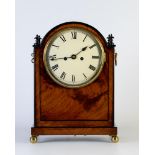 A REGENCY MAHOGANY CASED BRACKET CLOCK, the twin barrel movement striking on a bell, white enamel