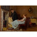 GEORGE GOODWIN KILBURNE (1839-1924), A Fireside Chat, oil on board, signed, 10" x 14", swept gilt