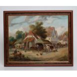 GEORGINA LARA (act.1840-1880), Village Scene, oil on canvas, indistinctly signed, 14" x 18",