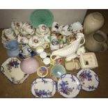 Large quantity of ceramics including part tea services, commemorative cups and saucers, vases etc.