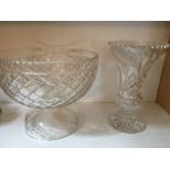 Cut glass vase and bowl, 25.5cms diameter, slight chip to top of vase.