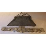 Ladies mesh silver purse imported by Paul Ettlinger and a B'ham silver belt 1897 by Levi and Salaman