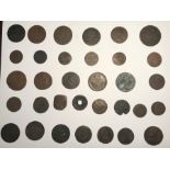 A large collection of coins to include Portuguese 10 Reds 1737 Johannas V Coventry half penny, Irish