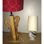 Two modern lamps, one with violin/viola necks.