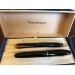 Boxed Waterman pencil and fountain pen, nib marked 18ct.