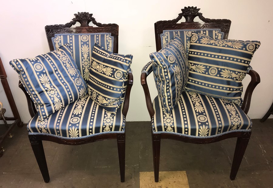 Fine quality French mahogany elbow chairs, superbly upholstered and well carved - Image 2 of 3
