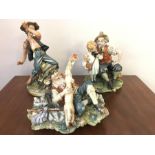 Three Capodimonte figures, all good condition apart from damage to fishing rod