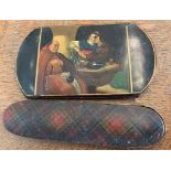 Stobwasser papier mache case and a tartan ware spectacle case