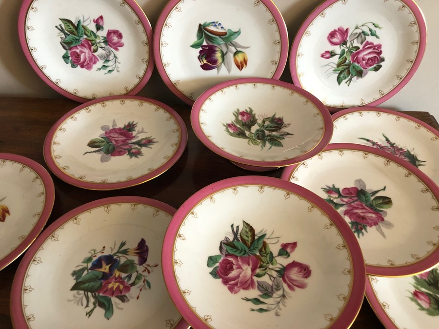 19thC dessert service, 2 tazzas and 9 plates. (some chips) - Image 2 of 2