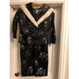 A vintage Chinese silk dress and jacket with fur collar.