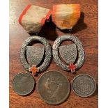 Two Ist world war nurses medals, 1799 farthing, Irish penny and silver shilling mounted