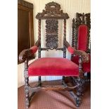 Large carved oak continental style elbow chair c1900